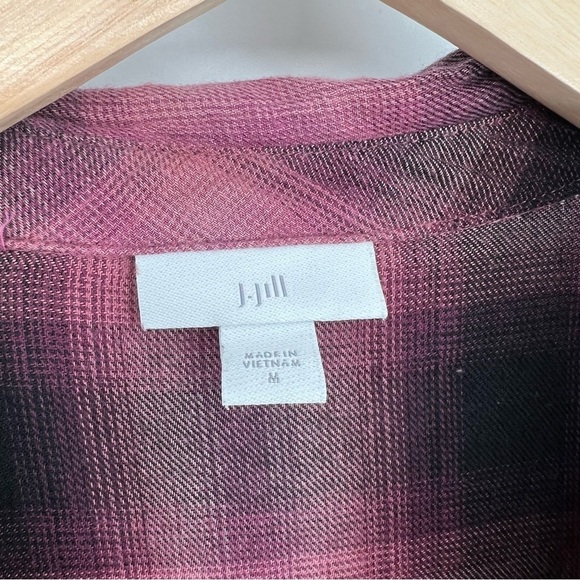 J. Jill Top Women’s Ombré Pink Orange Flannel Plaid Button Up Long Sleeves Tunic - Picture 4 of 10